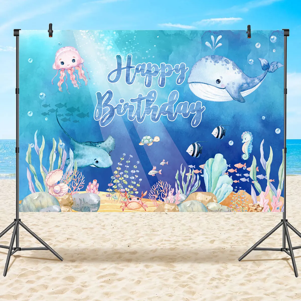 Under The Sea Party Background Happy Birthday Background Ocean Animals Birthday Party Decor Kids Birthday Party Supplies Favors