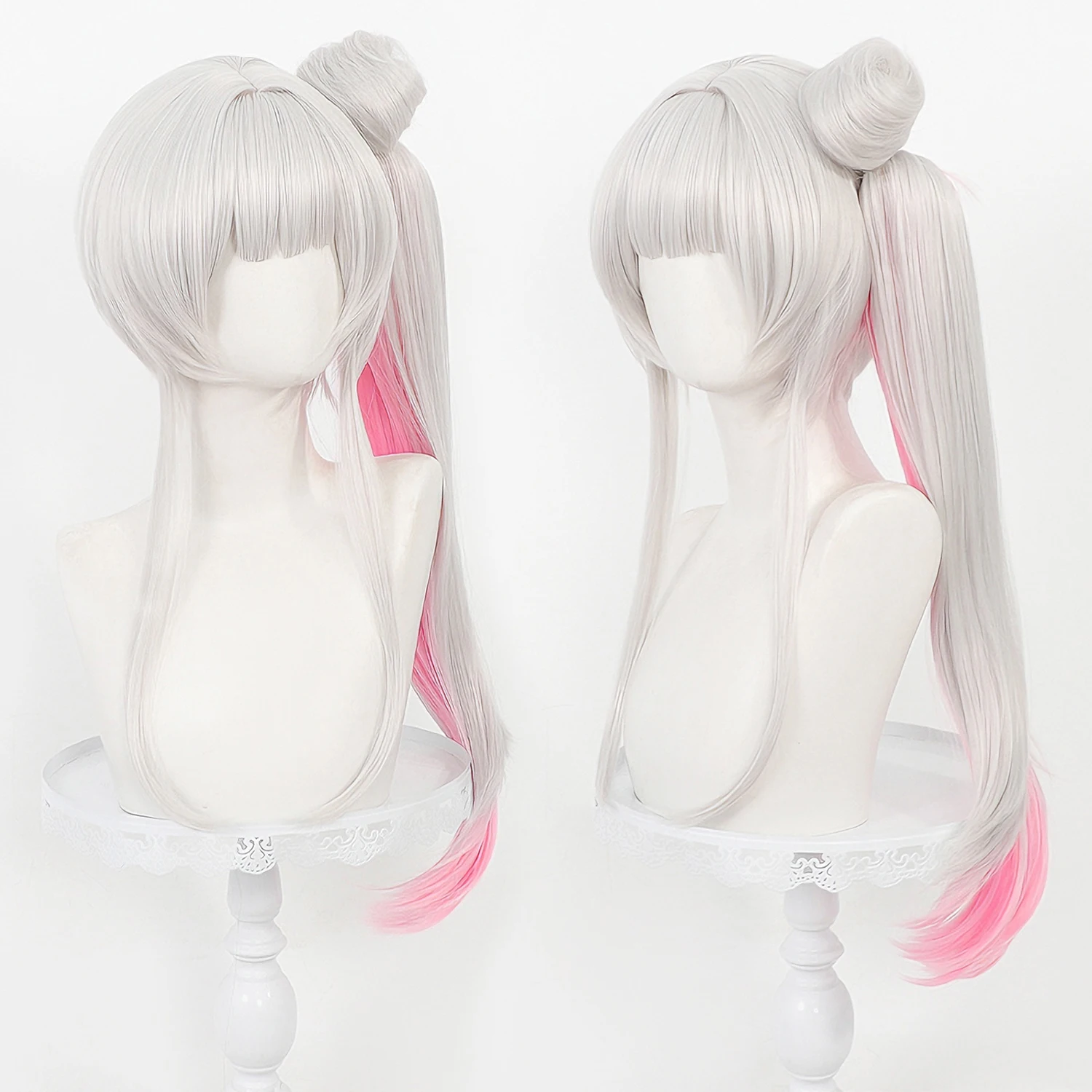 Blue Archive Tsukimi Yachiyo Cos Wig Silver Pink Gradient Twin Ponytail Detachable Bun Heat Resistant Wig Cap Halloween Comic Co