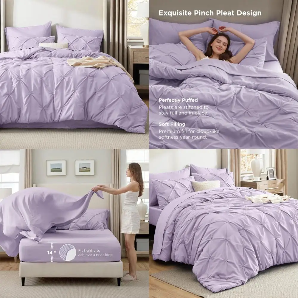 

Светло-фиолетовый комплект одеял из 7 предметов с простынями, наволочками и шамами — постельное белье в подарок для семьи