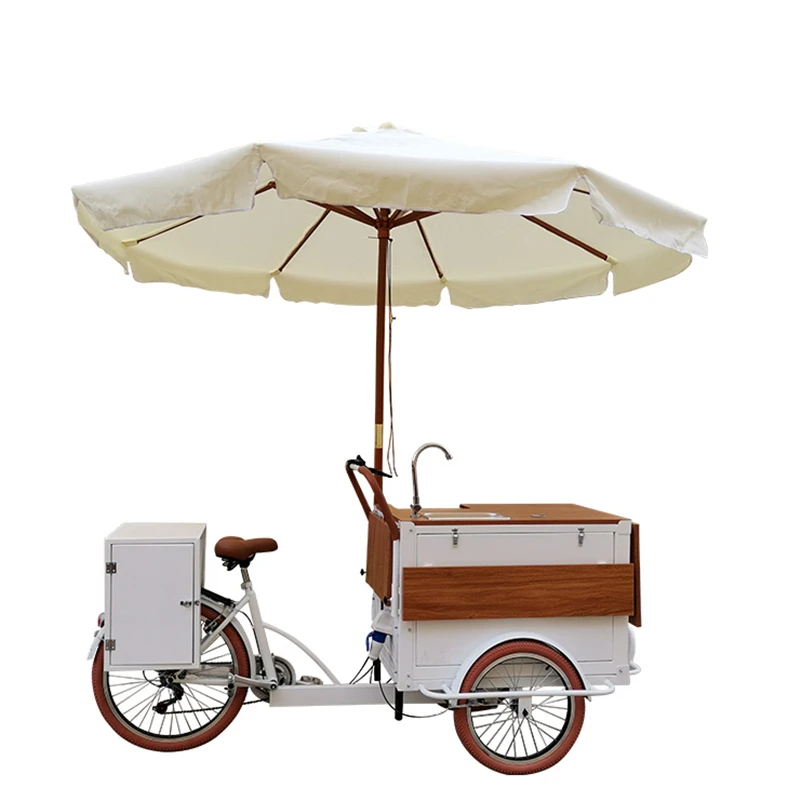 

Electric Pedal Bicycle 3 Wheels Coffee Kiosk Food Cart Ice Cream Cargo Bike Drinks Snack Vending Tricycle With Mini Refrigerator