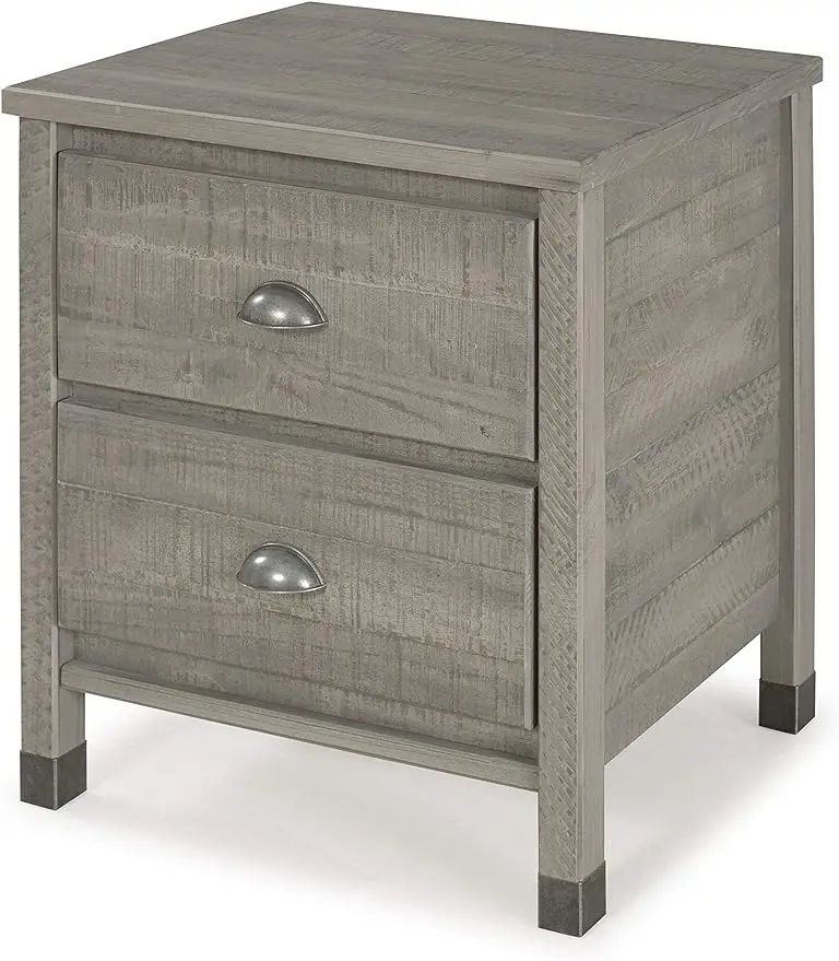 Night Stand / 2 Drawer / Solid Wood / Rustic Bedside Table, Sofa Couch, Hall / Metal Drawer Pulls, Rustic Grey