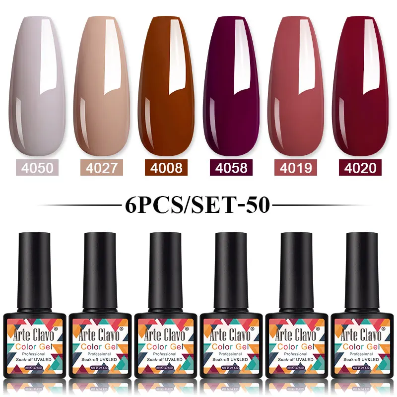 Arte Clavo 6PCS/Set Autumn Color Gel Nail Polish Set Coffee Series Winter Wine Chocolate Semi Permanent UV LED Gel Nail Art Kit