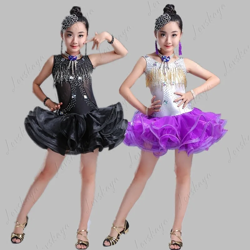 Nowy strój do tańca latynoamerykańskiego dla dzieci - sukienka do tańca latynoamerykańskiego dla dziewcząt, idealna na występy i zawody.