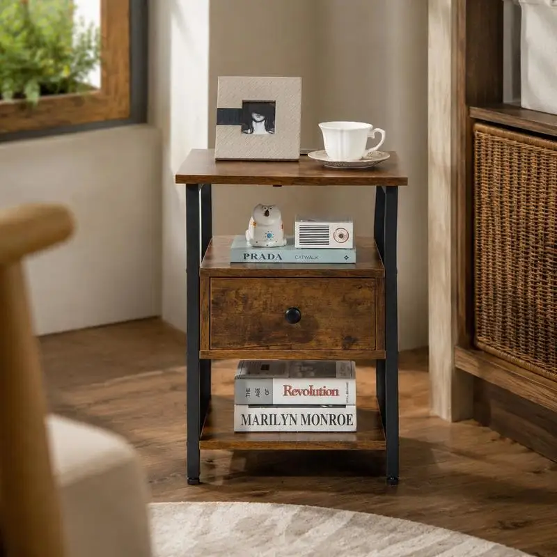 Table de chevet en MDF 40 x 35 x 60 cm avec 5 étagères et armoire, rangement multifonctionnel pour chambre, salon, bureau, design moderne minimaliste, organisation de la maison, gain de place