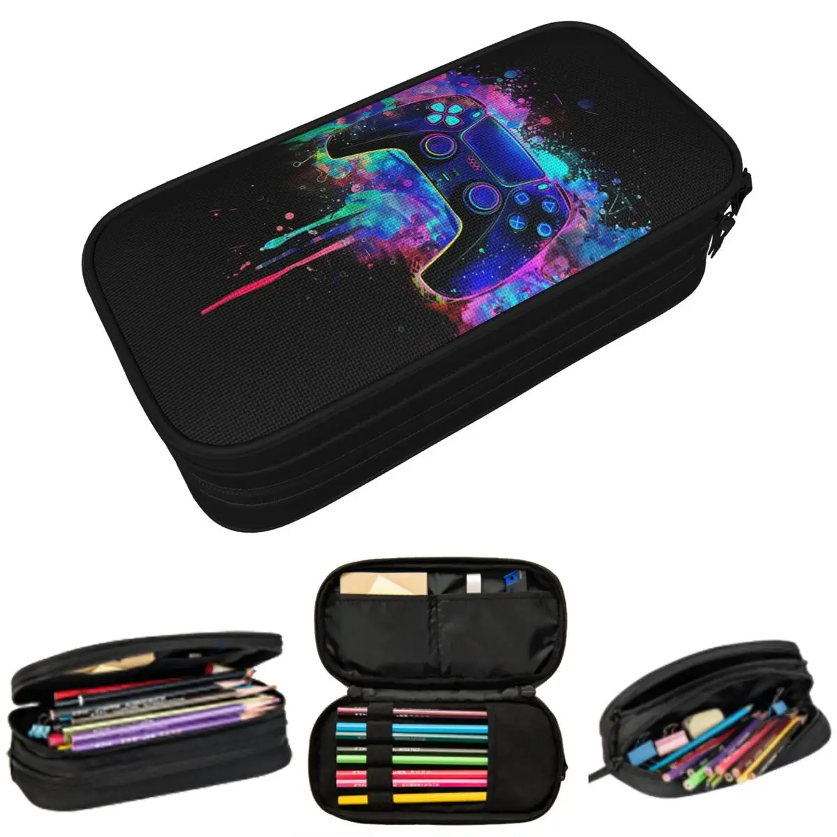 Neon Light Game Controller Gamepad Pencil Case for Boys Girls School Pen Box Pencil Bag Stationery Supplies Pen Holder Bag