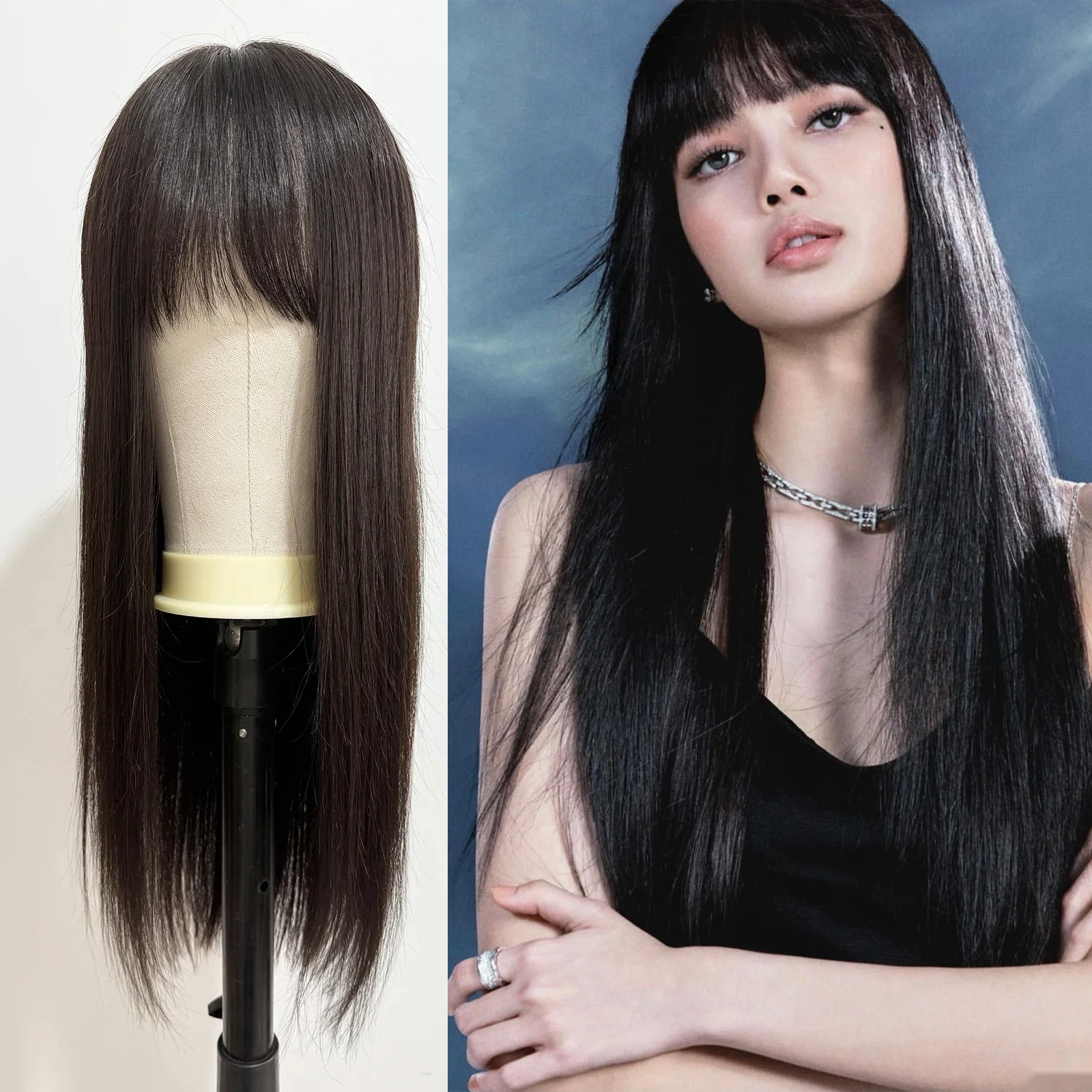 

Натуральный черный парик с челкой для женщин 6x6 дюймов, шелковый верх, парик из искусственной кожи вокруг настоящих девственных волос, эластичная сетка, мягкая и дышащая