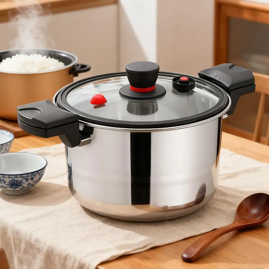 

26cm Multi-Function Pressure Pot 201 Stainless Steel White Quick Cooking Non-Slip Handle For Gas Induction Electric Hob Family