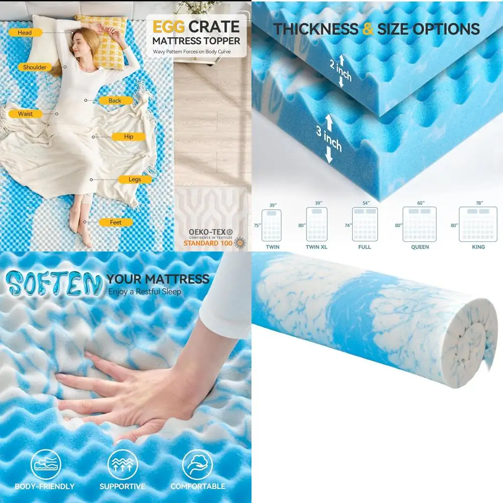 

3-дюймовый ящик для яиц из пены с эффектом памяти размера Queen — мягкий коврик для поддержки спины и облегчения боли, сертифицированный сертифицированный в США, синий