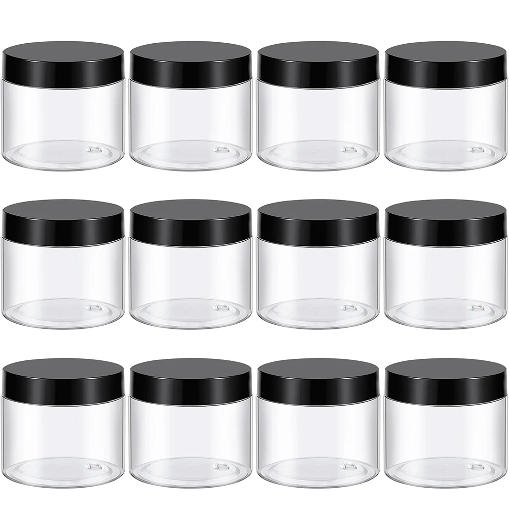 6 Oz Empty Plastic Jars with Lids & Labels, BPA Free Round Clear Containers for Lotion, Cream, Body Butter, Makeup & Travel