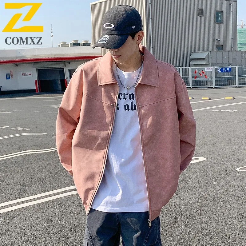 

COMXZ Мужская кожаная куртка с классическим воротником с вырезом, американское удобное ветрозащитное пальто, уличная модная легкая мотоциклетная одежда