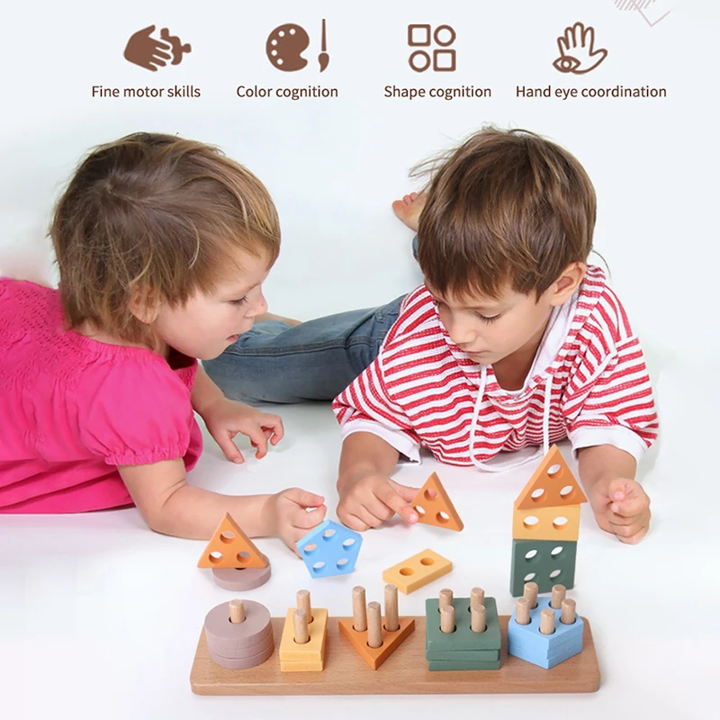 Montessori-Holz-Farbsortier-Stapelspielzeug, Makron-Puzzle für Kleinkinder und Kinder im Vorschulalter, Spielzeug für die Feinmotorik für 1 Jahr