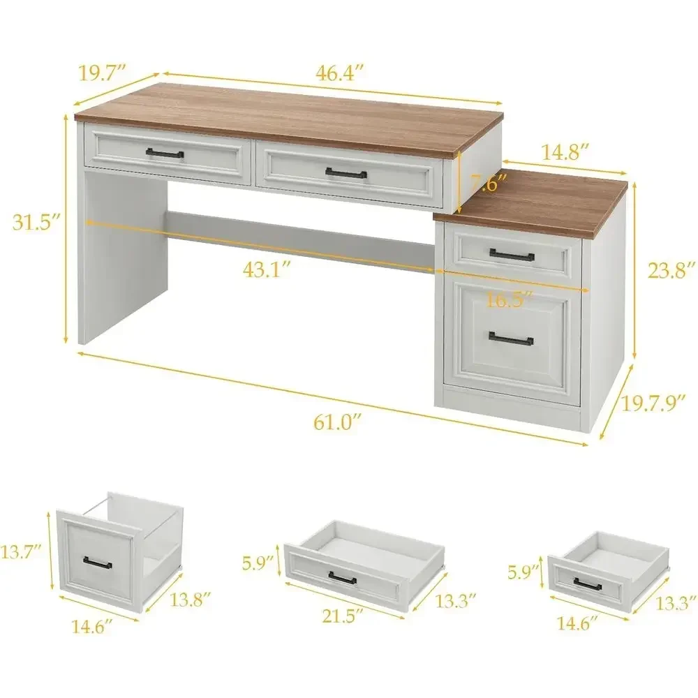 61-inch Large Rustic Writing Desk with Storage and Printer Stand for Home Office
