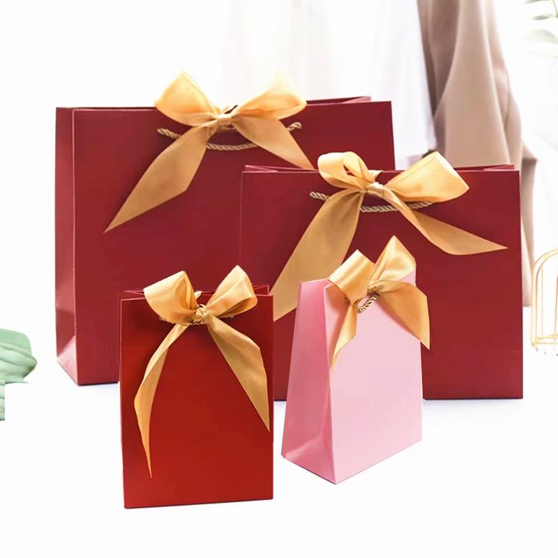 10pcs Gift Bag Packaging For Wine Red Gold Present Box For Windding Party Gift Bags Pajamas Clothes Books Packaging  Kraft Paper