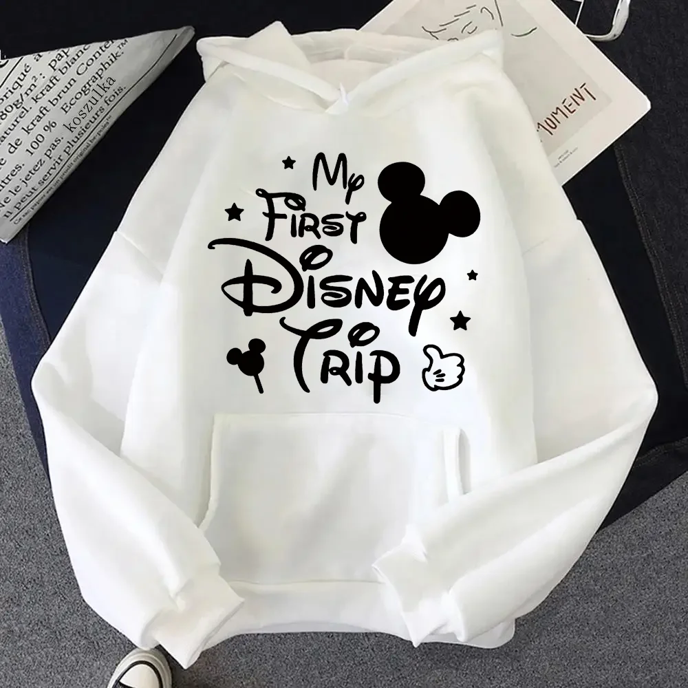 سترة نسائية بقلنسوة عالية الشارع بأكمام طويلة 2024 رحلة ديزني مطبوعة هاراجوكو سترة بقلنسوة على الطراز القوطي غير رسمية ملابس الشارع