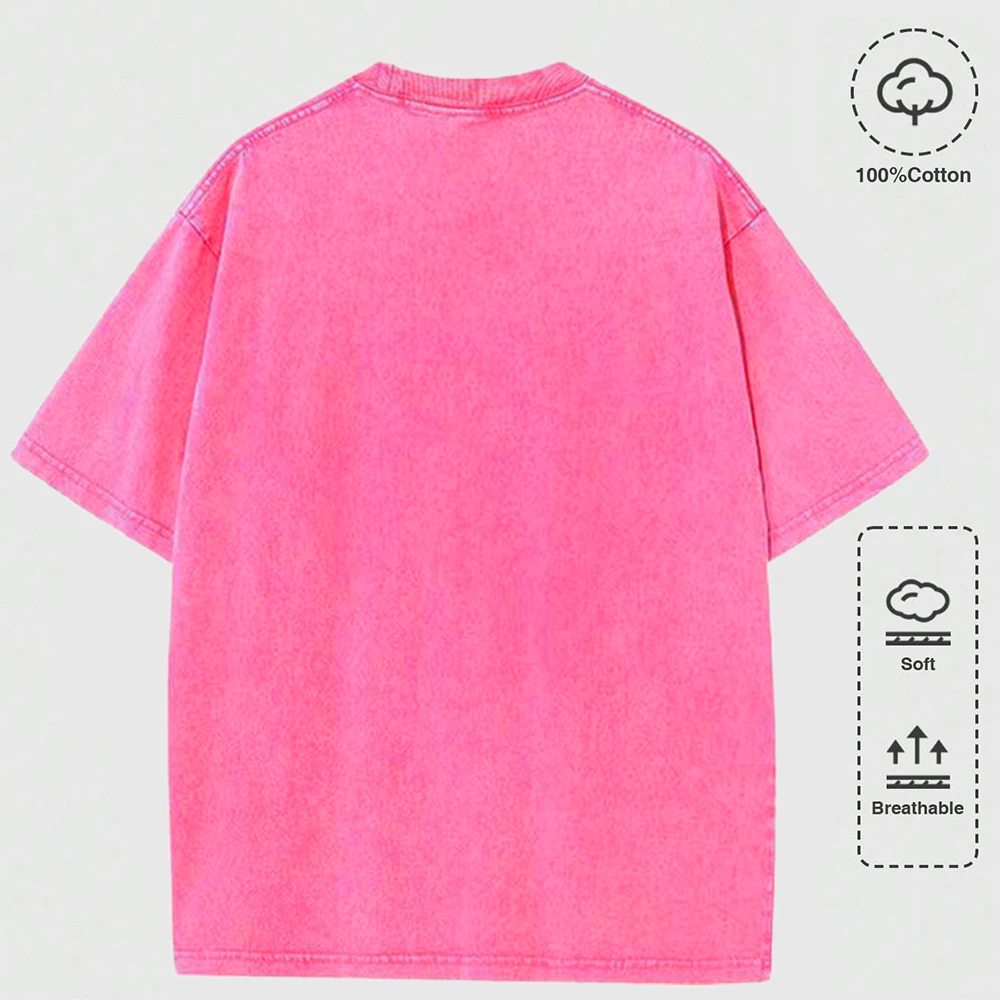 Aesthetic Morning Glory Prints Washed T-Shirts Womens Cotton Short Sleeve Tops Street O-Neck Oversize T Shirt Summer Clothes