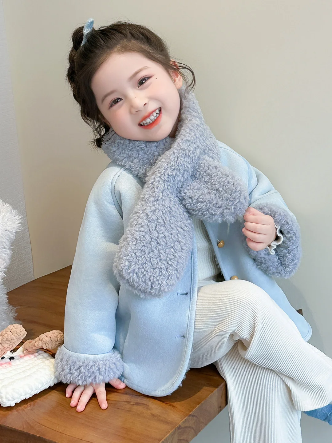 

Autumn Winter Thiened Fce Long Sve Baby Girl Coat Sli Commute Straight Tube Silk Top for Young Girls under 7