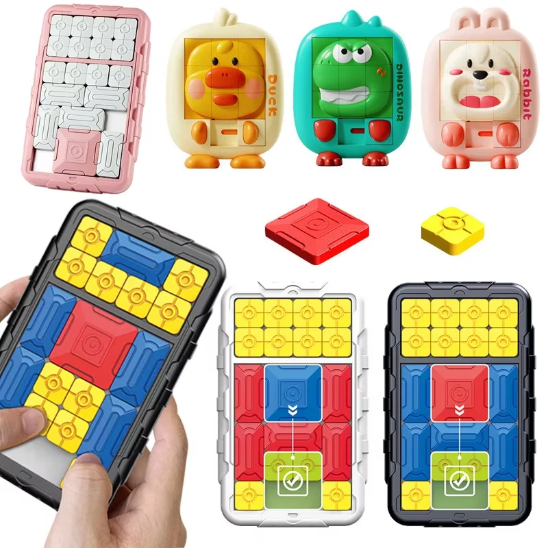 Slide Puzzle Game Cartoon Dinosaur Huarong Road Puzzle Board Educational Smart Logic Board Game for Children Ages 2-6 Travel Toy