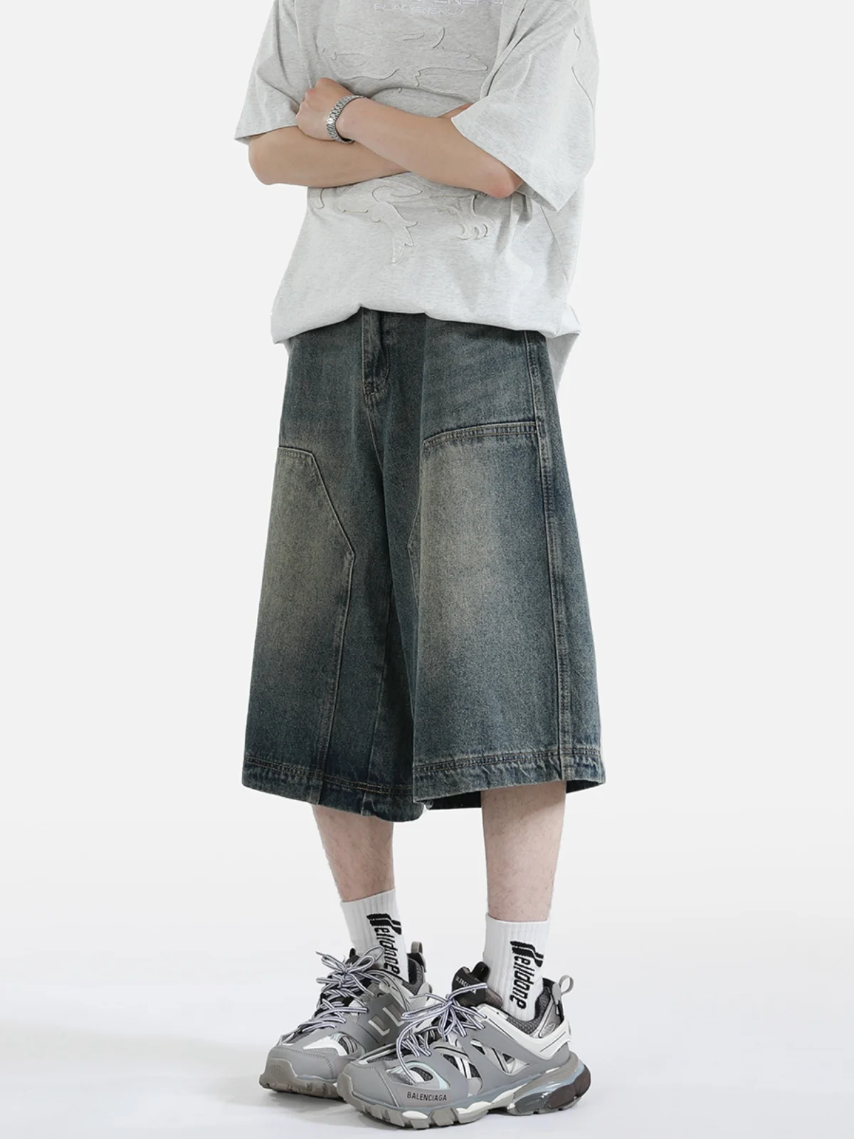 

Waed Vintage Men's 7/8 Length Denim orts Casual American Retro Sle Summer New Faion Straight Leg Loose Fit Jeans