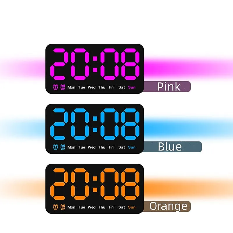 Sprachsteuerung, große digitale Wanduhr, Temperatur, Datum, Woche, DST, Schlummer-Tischuhr, 12/24 Stunden, Dual-Alarm, Wand-LED-Uhr – Detail 28