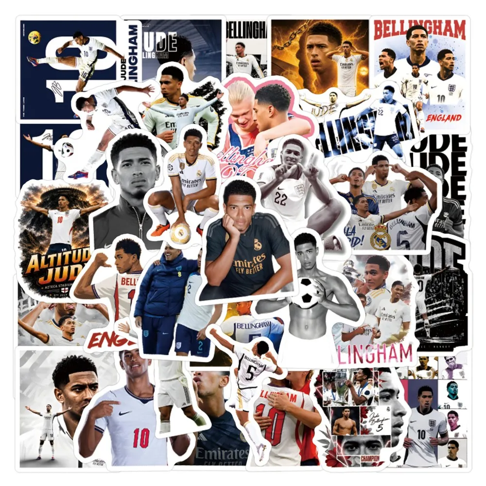 55PCS New Professional Footballer Jude Bellingham Photo Stickers Luggage Scooter Decoration Stickers Gift