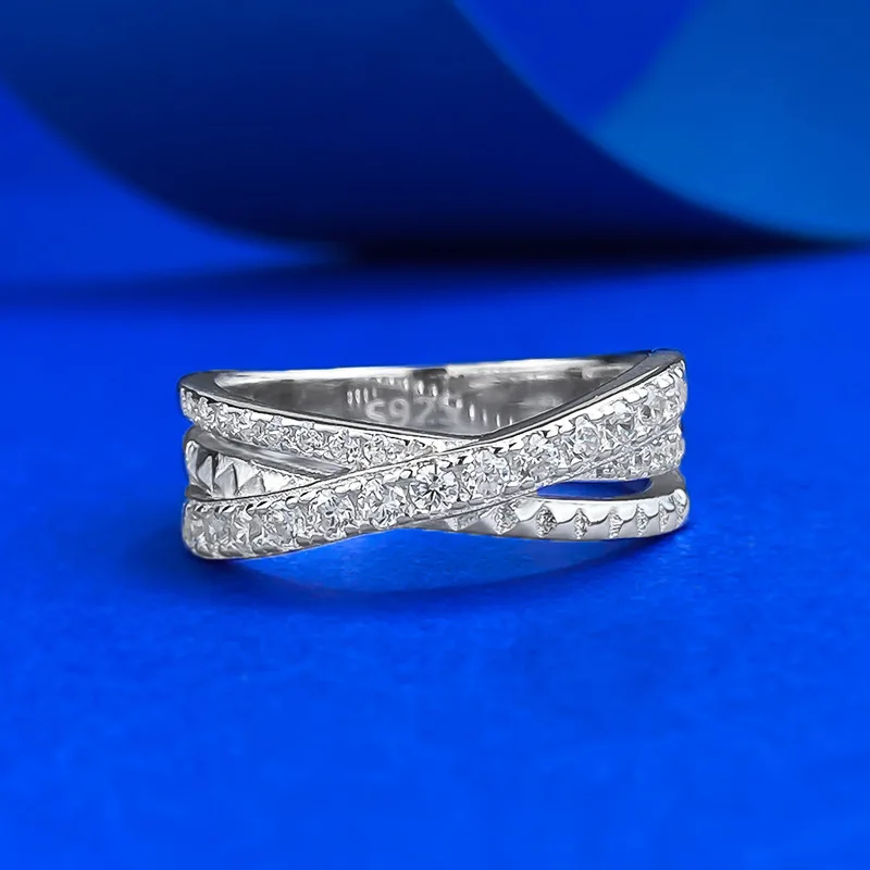 

CKT New S925 Sterling Silver Cross Row Diamond Zircon Line Luxury Rings for Women Cross Border Style Wedding Fine Jewelry