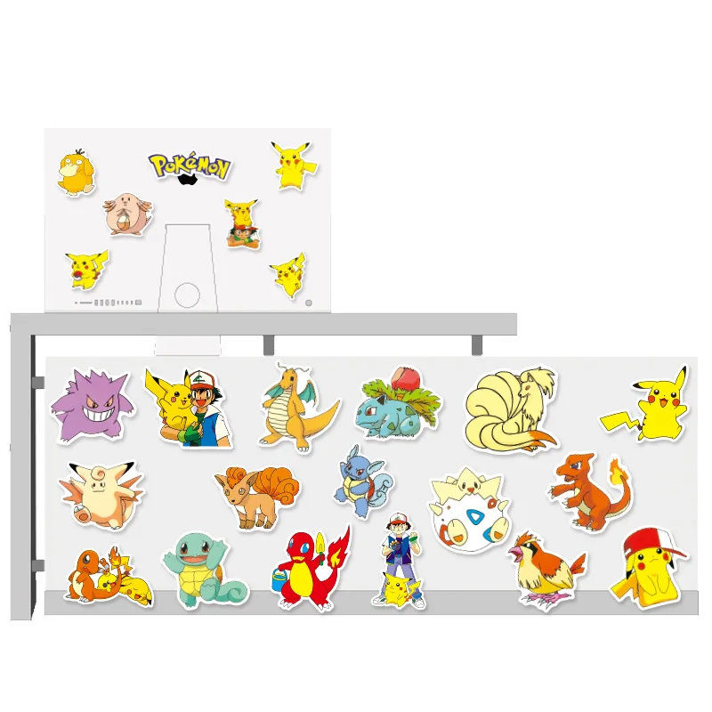 50pcs Pokémon Cartoon Pikachu Charmander Stationery Water Cup Waterproof Decorative Graffiti Sticker