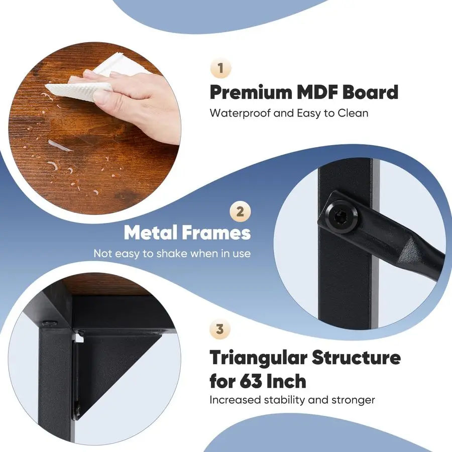 63 Inch Office Computer Desk Modern Simple Style Writing Study Work Table for Home Bedroom Wood Brown