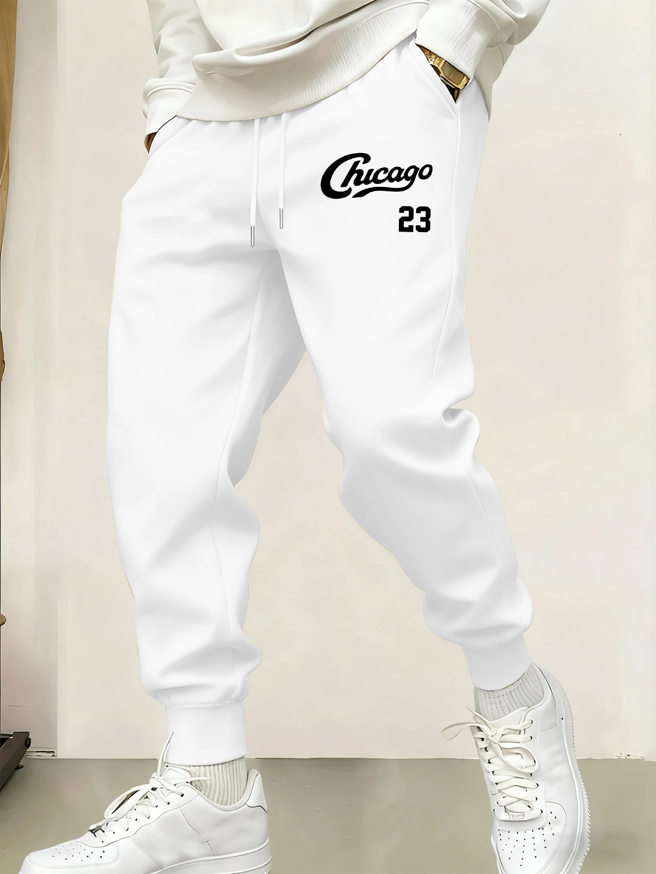 

Chicago Number 23 Prints Men Casual Sweatpant Fleece Pocket Trousers Autumn Trendy Britches Street Elastic Waist Sportpants