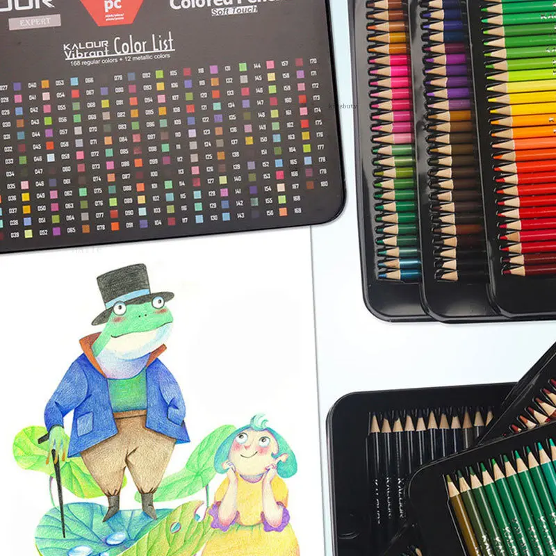KALOUR 180 لونًا قلم رصاص ملون زيتي فريد من نوعه صندوق حديد ملون احترافي مجموعة أقلام رسم ملونة للوازم الفنية المدرسية