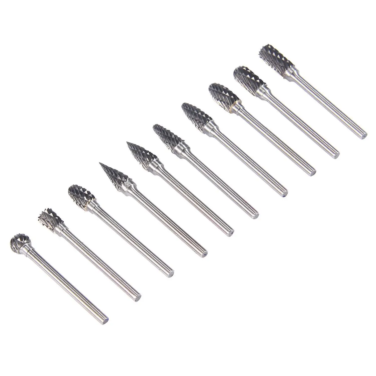 10pcs Tungsten Carbide Burrs Set 3/6MM Shank Double Cut Solid Carbide Rotary Burr Set for Die Grinder Drill