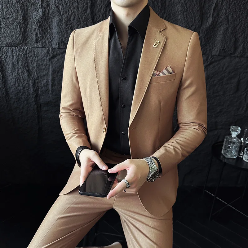 

6857 Slim fit business casual two-piece solid color suit