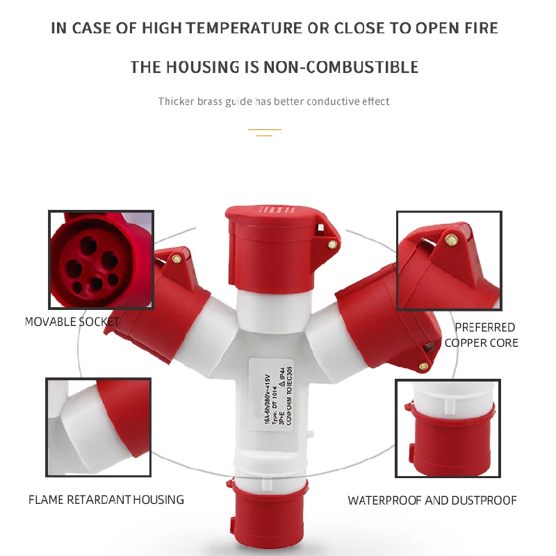 Enchufe Industrial tipo Y multifunción, toma de rama de tres vías, 1013 resistente al agua, 220v, 380V, trifásico de electricidad, 3P4P5P, 32A16a