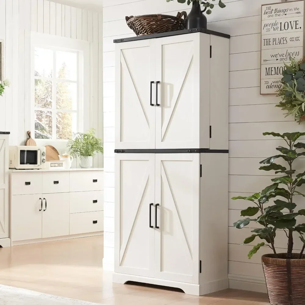 

Farmhouse Storage Cabinet with Barn Doors, Organizer, Drawer and Adjustable Shelves,Rustic Wood Cupboard for Kitchen,Dining Room