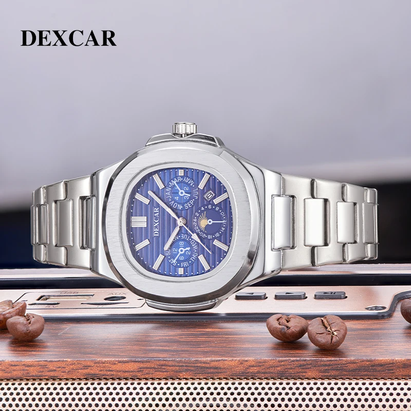 DEXCAR Quartz Watch For Men 2024 Mens Automatic Calendar week month display Watches Luminous Waterproof 30M Reloj para Hombre