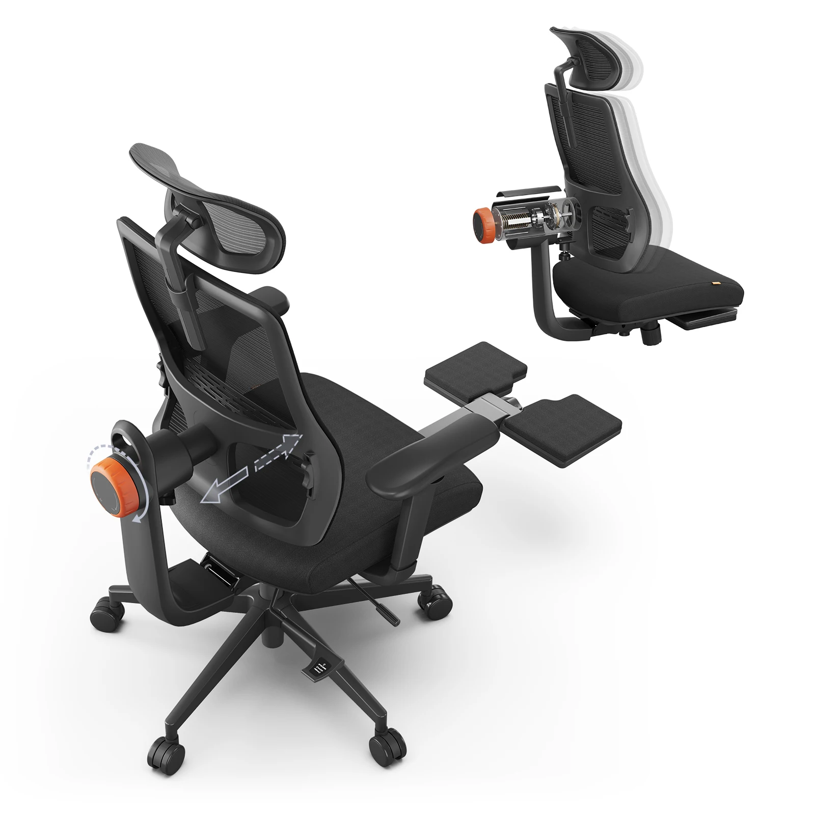 Chaise ergonomique NEWTRAL MagicH-BP avec repose-pieds, dossier auto-adaptatif, soutien lombaire adaptatif, accoudoirs réglables, appui-tête