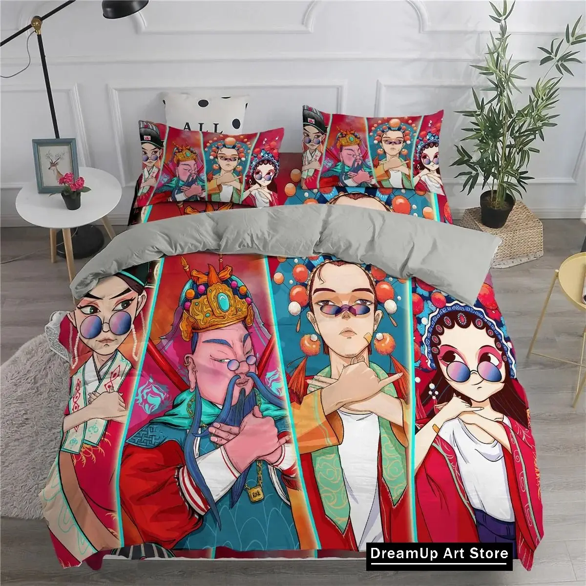 Peking Opera Chinese Traditional Opera Culture Combined Bedding Set Boys Girls Twin Queen Full Size Duvet Cover Pillowcase Bed