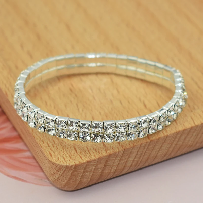 Klassisches mehrfach glänzendes Strass-Kristall-Stretch-Armband für Frauen und Mädchen, Braut, Hochzeit, elastisches Armband, Gold- und Silberfarbe – Detail 17