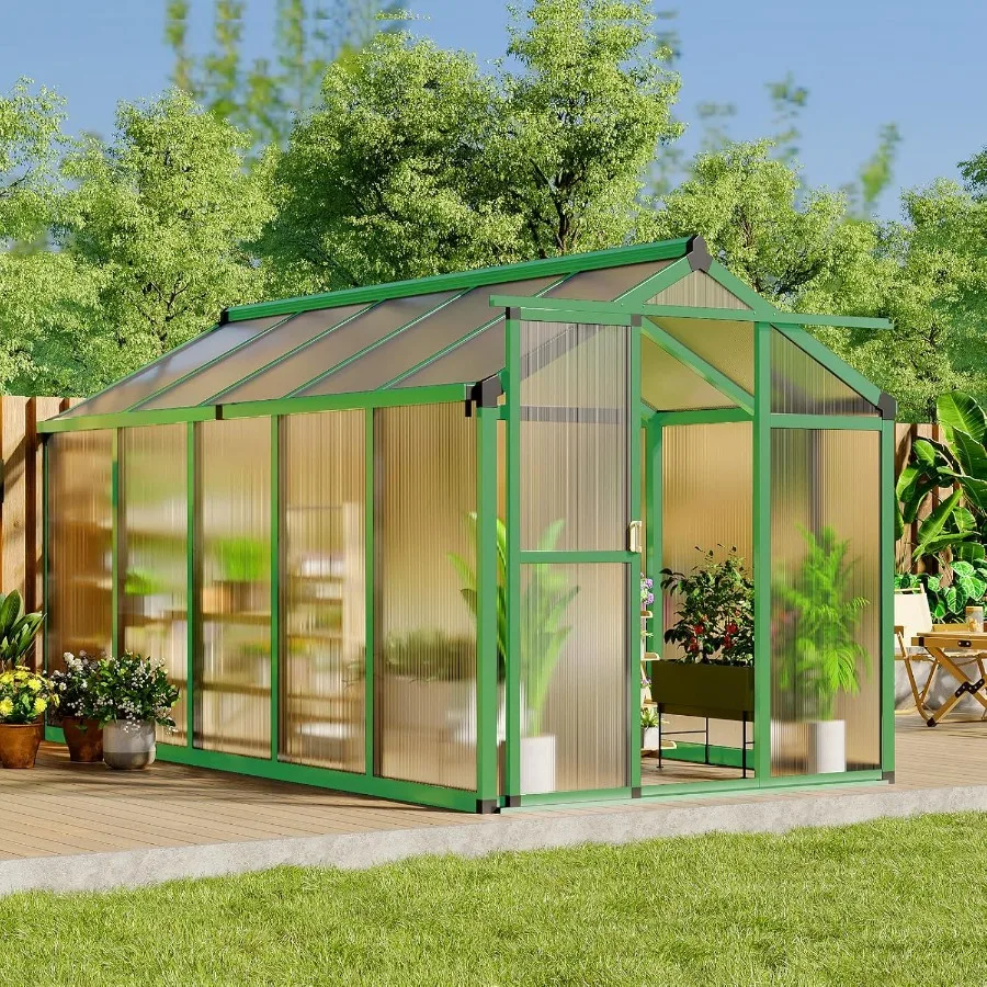 

Greenhouse 6x10 ft Greenhouse for Outdoors Walk-in Green House with Ground Nails and Vent Windows Sliding Lockable Door Polycar
