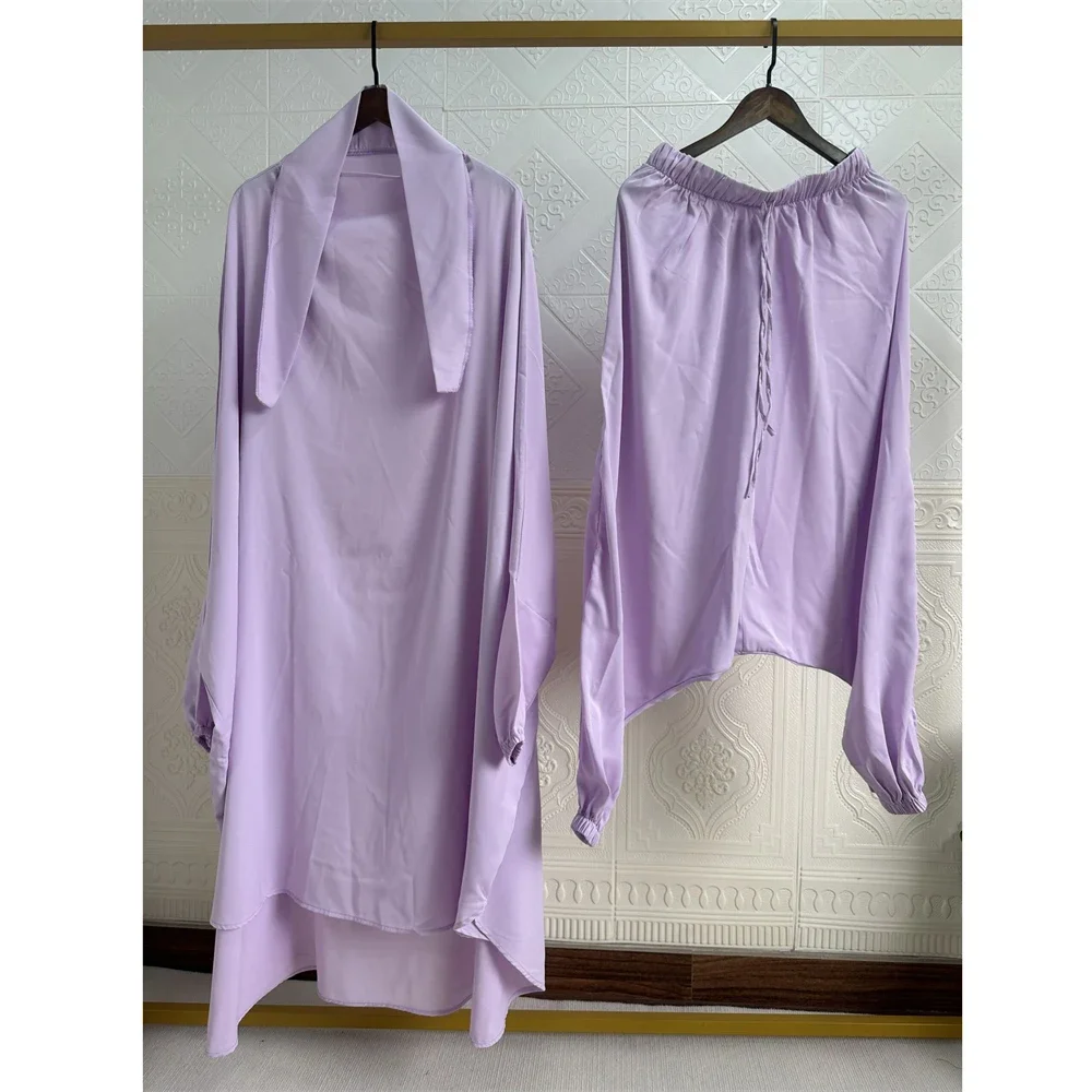 

Eid Muslim Women Long Khimar Prayer Garment 2 Piece Set Abaya Dress+Harem Pants Full Cover Ramadan Kaftan Robe Djellaba