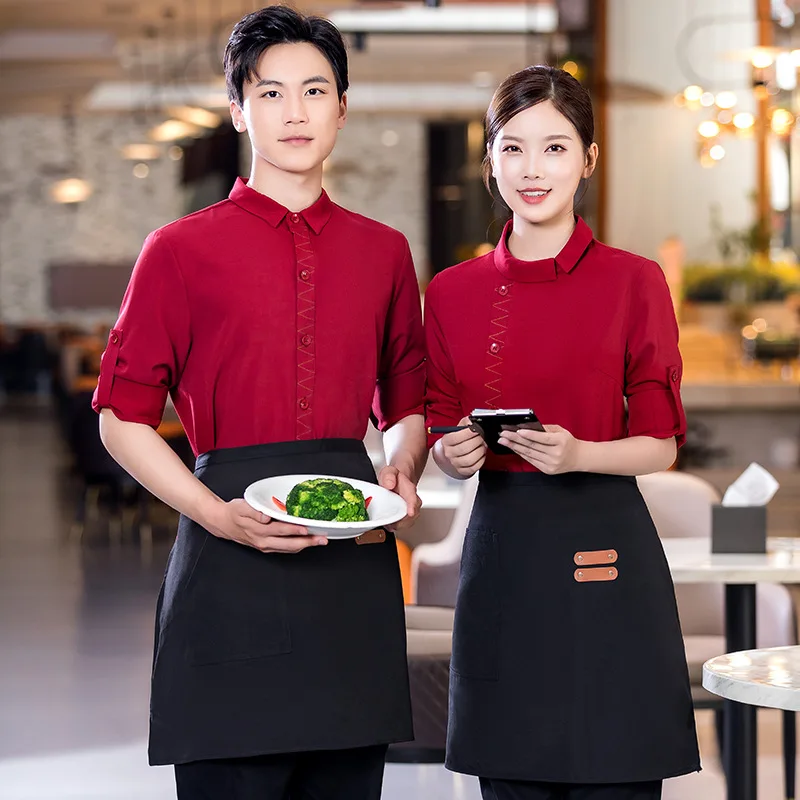 Restaurant Waiter Workwear Autumn and Winter Hot Pot Restaurant Restaurant Tea House Chinese Style Hotel Catering Long Sleeve Wo