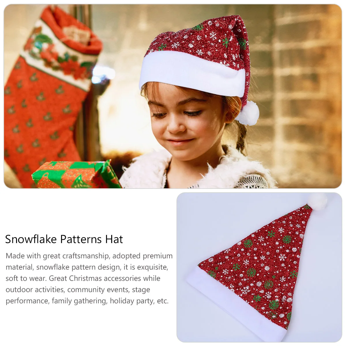 

2Pcs Christmas Santa Claus Hats Snowflake Pattern Flannelette Christmas Party Headdress Fun Festival Santa Claus Hat