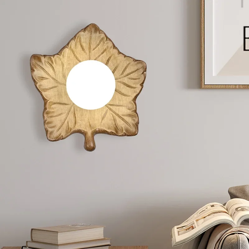 

Bedroom Creative Maple Leaf Wall Lamp Bedside Lamp Living Room Hallway Wall Lamp Simple Retro Style Homestay Small Night Light