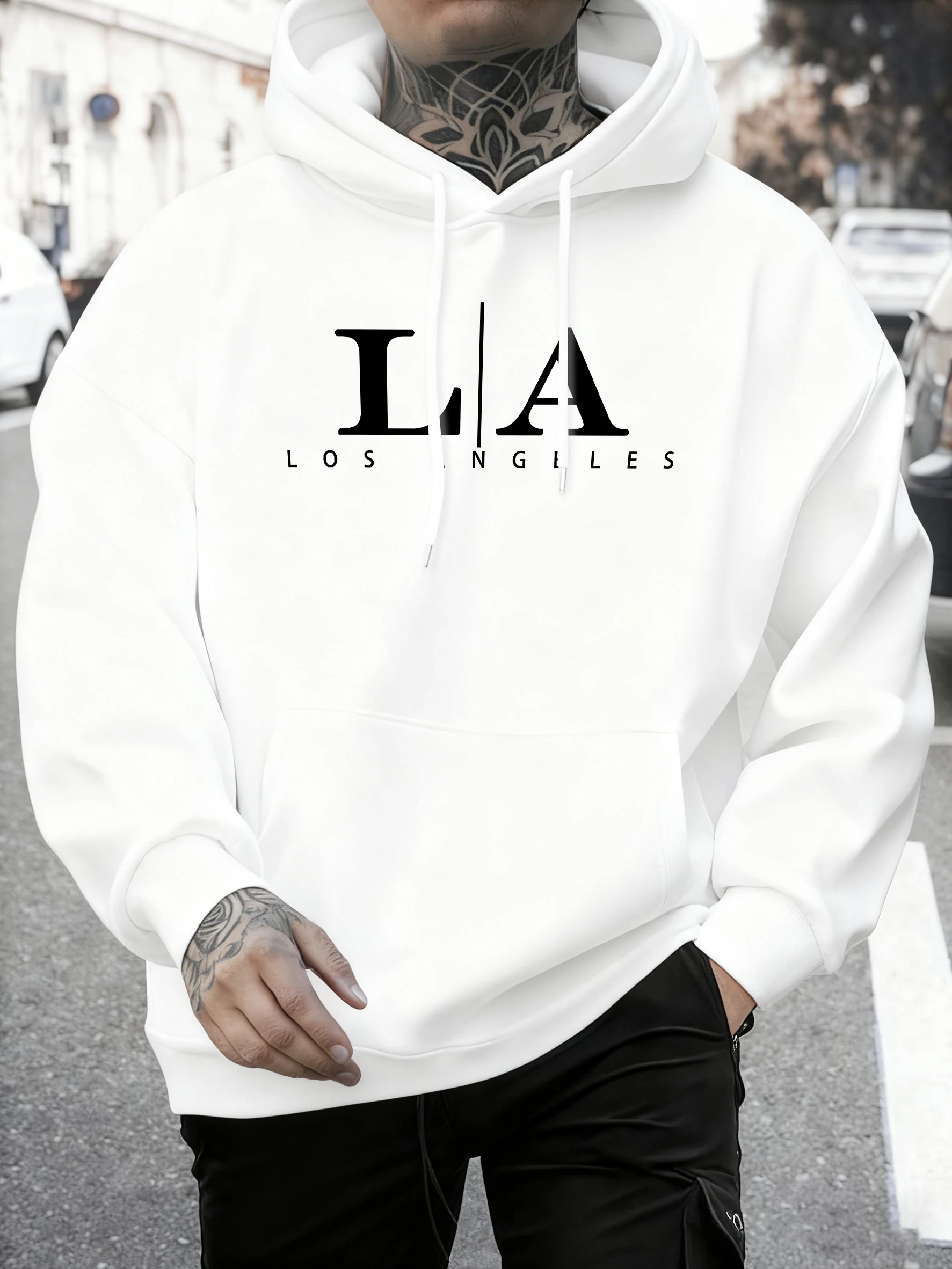 Los Angeles Letter Print Man Basic Street Hoodie Hip Hop Einfache Langarm Fleece Trendy Pullover Unisex Lose Freizeitkleidung