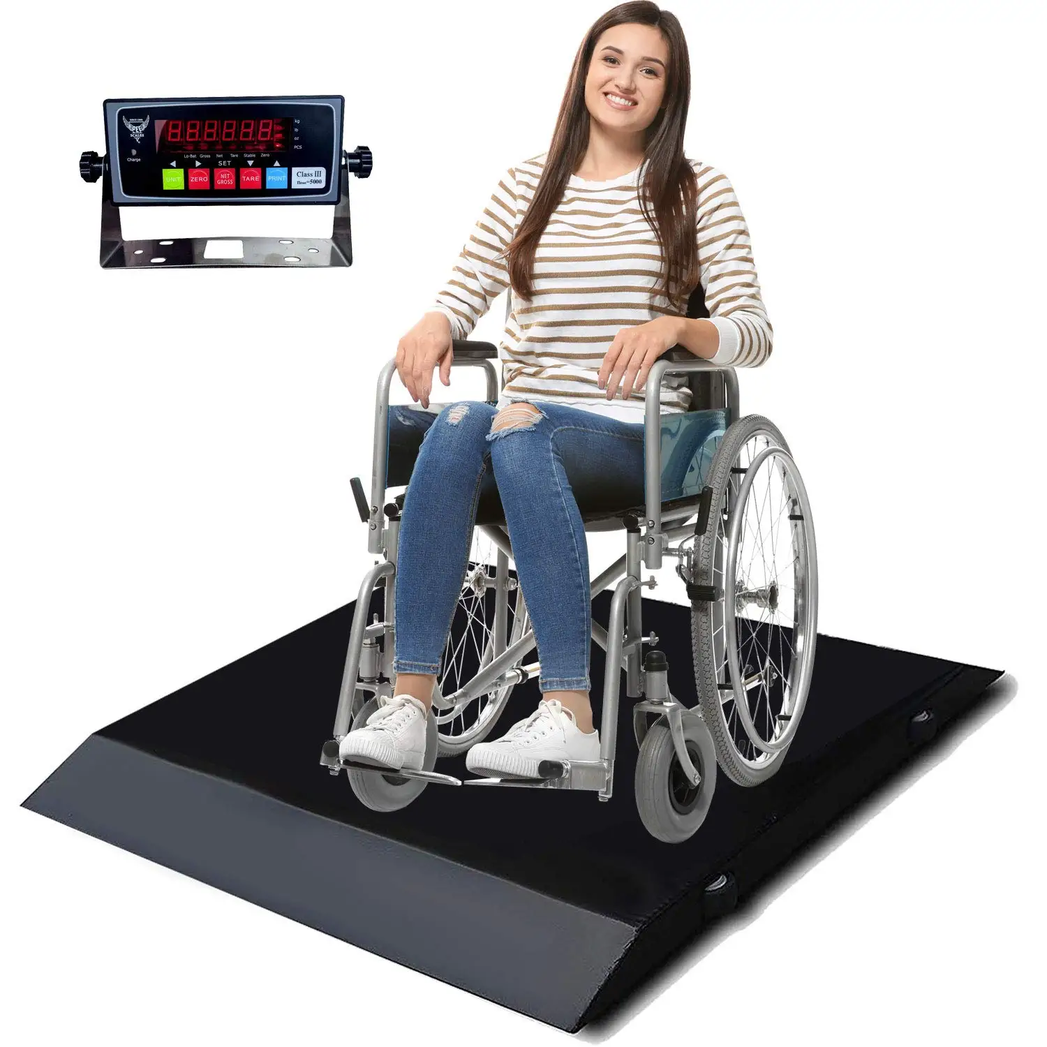 Pec Portable Wheelchair Scale Digital Medical Scales With Handles And Wheels, Dual Ramp For Easy Loading, Capacity 700 X 0.1 Lb