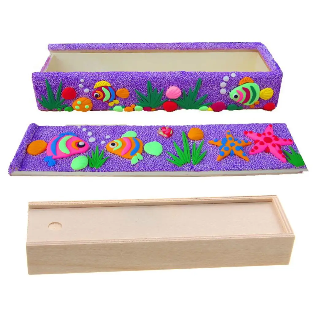 Caja de joyería de madera sin terminar, estuche para lápices para niños, juguetes, pintura artesanal, artesanía en madera