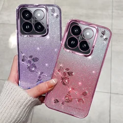 Luxury Diamond Shiny Crystal Glitter Plating Soft Case For Xiaomi 14T/ 14T Pro Thin Gradient Camera Protector Back Cover Shell