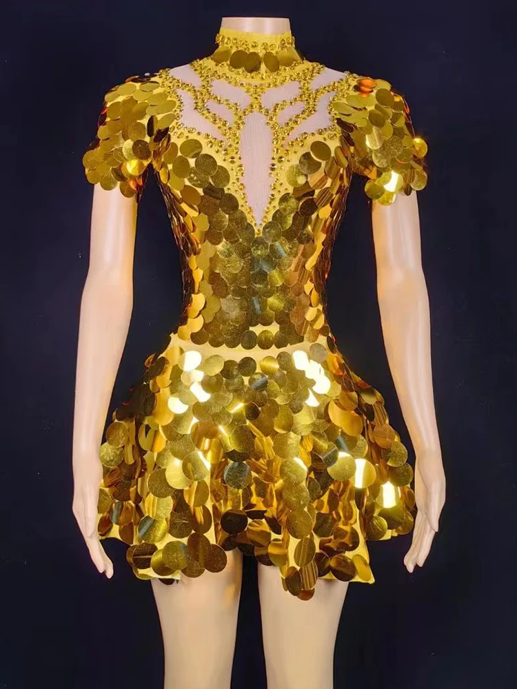 High Quality Rhinestone Sequin Gold Elastic A-Line Dress 2024 New Fashion Custom Women\'S Clothing