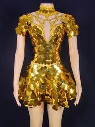 High Quality Rhinestone Sequin Gold Elastic A-Line Dress 2024 New Fashion Custom Women'S Clothing