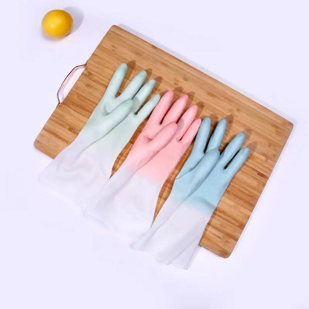 

Four Seasons Thick Gradient Color Washing Gloves Kitchen Household Waterproof PVC Dishes Clothes Wholesale