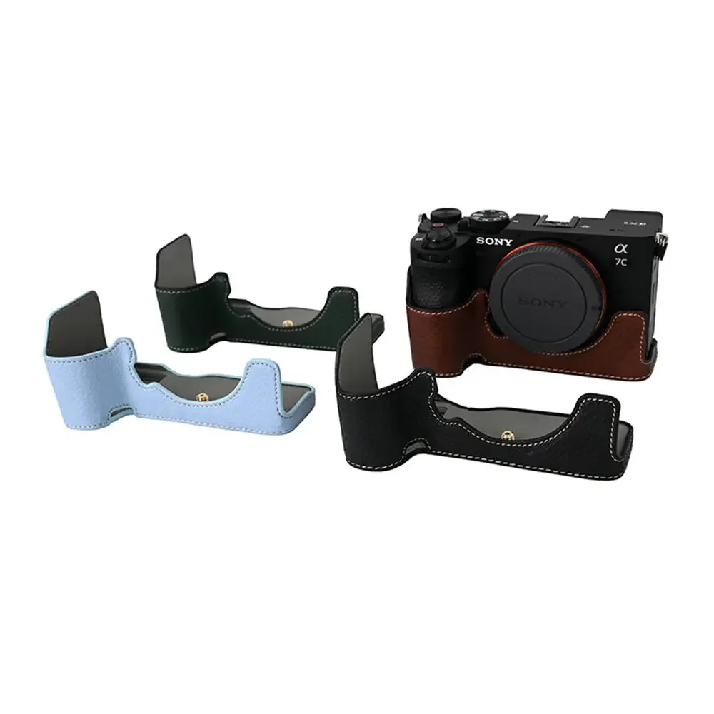 

A7CII PU Leather Camera Half Body Case for Sony A7CII A7C2 Alpha 7C II Bottom Opening Magnetic Cover